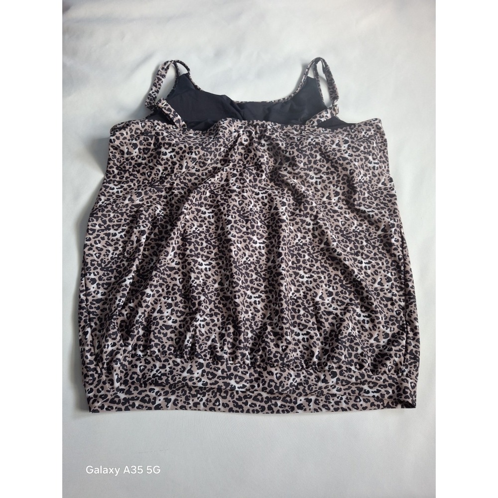 Ocean blue Women's Plus Blouson Bandeau Tankini Top Leopard Print 3XL‎ - Picture 3 of 8